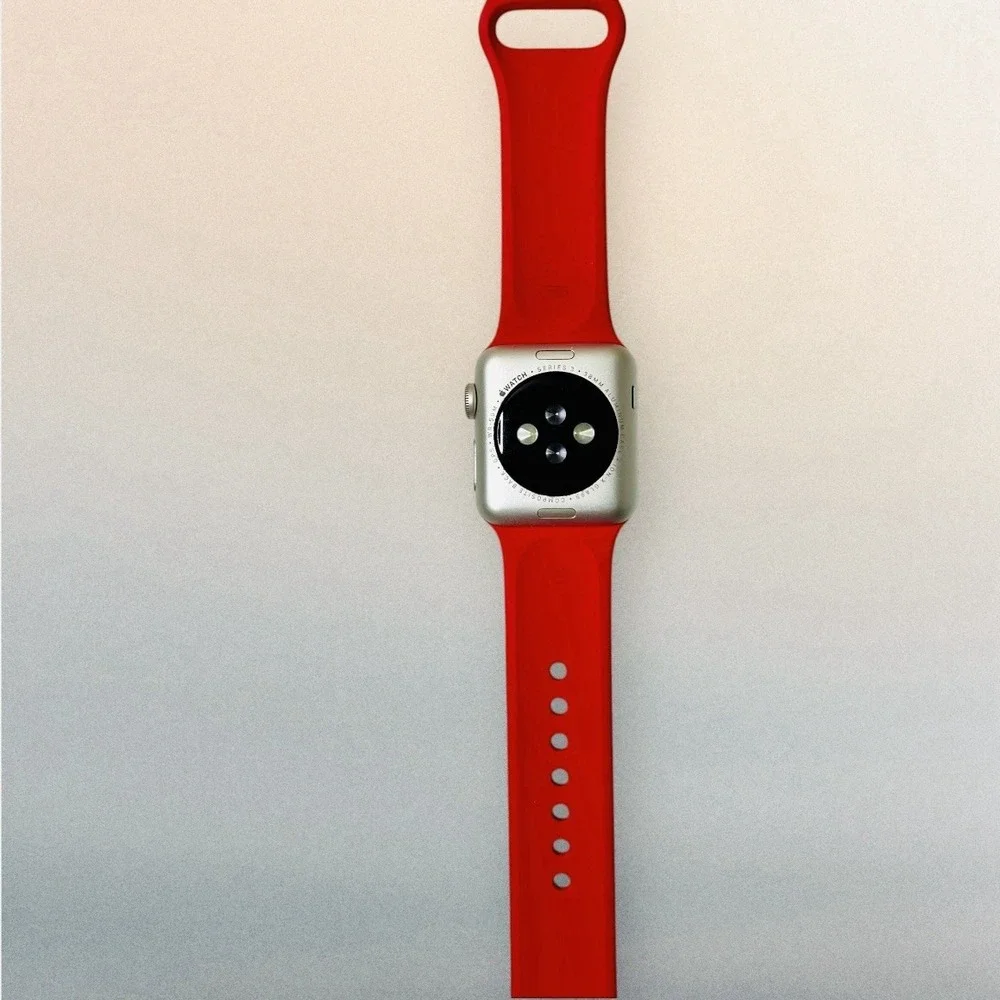 Apple Watch Series 3 38mm GPS Aluminum Silver w/Red Sport Band +Charger Adapter